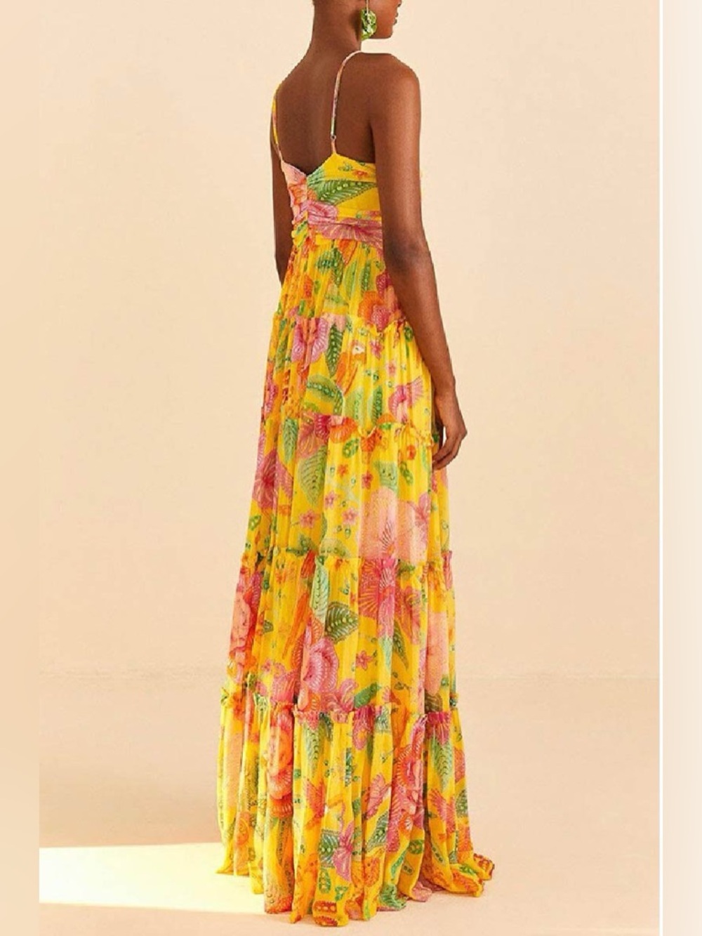 FARM Rio Yellow Floral Maxi Dress with Pink & Green Print - Picture 3 of 13